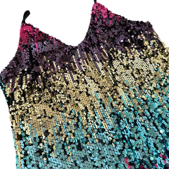 MultiColor Ombre Mermaid Sequin Mini Dress Size Large Y2K Disco Glam - Picture 1 of 14